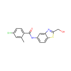 Cc1cc(Cl)ccc1C(=O)Nc1ccc2sc(CO)nc2c1 ZINC000035824720