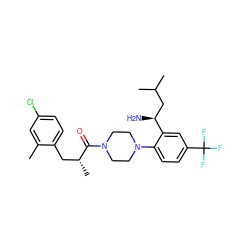 Cc1cc(Cl)ccc1C[C@@H](C)C(=O)N1CCN(c2ccc(C(F)(F)F)cc2[C@@H](N)CC(C)C)CC1 ZINC000036285929