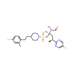 Cc1cc(Cl)ccc1CCC1CCN(S(=O)(=O)C[C@](C)(C[C@H](C)c2ncc(F)cn2)N(O)C=O)CC1 ZINC000066080310