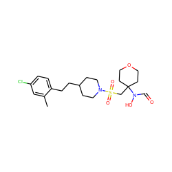 Cc1cc(Cl)ccc1CCC1CCN(S(=O)(=O)CC2(N(O)C=O)CCOCC2)CC1 ZINC000071294868