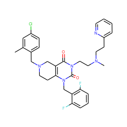 Cc1cc(Cl)ccc1CN1CCc2c(c(=O)n(CCN(C)CCc3ccccn3)c(=O)n2Cc2c(F)cccc2F)C1 ZINC000028864141