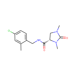 Cc1cc(Cl)ccc1CNC(=O)[C@@H]1CN(C)C(=O)N1C ZINC000095565069