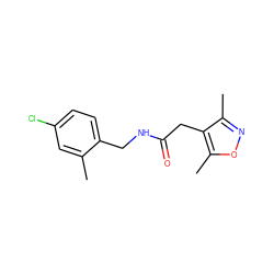 Cc1cc(Cl)ccc1CNC(=O)Cc1c(C)noc1C ZINC000084689688