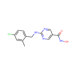 Cc1cc(Cl)ccc1CNc1ncc(C(=O)NO)cn1 ZINC000166683954