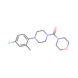 Cc1cc(Cl)ccc1N1CCN(C(=O)N2CCOCC2)CC1 ZINC000041344442