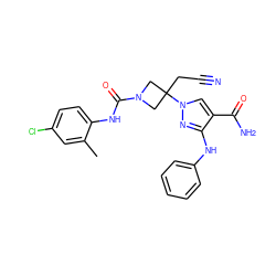 Cc1cc(Cl)ccc1NC(=O)N1CC(CC#N)(n2cc(C(N)=O)c(Nc3ccccc3)n2)C1 ZINC000222102448