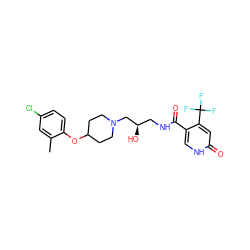 Cc1cc(Cl)ccc1OC1CCN(C[C@H](O)CNC(=O)c2c[nH]c(=O)cc2C(F)(F)F)CC1 ZINC000095560519