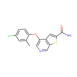 Cc1cc(Cl)ccc1Oc1cncc2sc(C(N)=O)cc12 ZINC000013864391