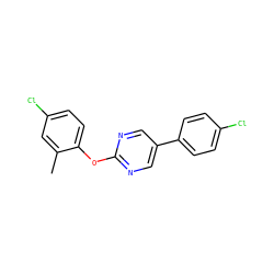 Cc1cc(Cl)ccc1Oc1ncc(-c2ccc(Cl)cc2)cn1 ZINC000001383867