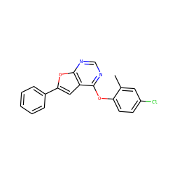 Cc1cc(Cl)ccc1Oc1ncnc2oc(-c3ccccc3)cc12 ZINC000005925843