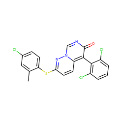 Cc1cc(Cl)ccc1Sc1ccc2c(-c3c(Cl)cccc3Cl)c(=O)ncn2n1 ZINC000013864346