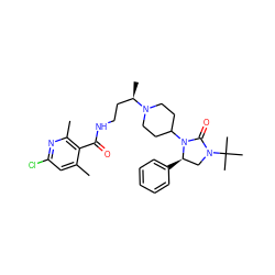 Cc1cc(Cl)nc(C)c1C(=O)NCC[C@@H](C)N1CCC(N2C(=O)N(C(C)(C)C)C[C@H]2c2ccccc2)CC1 ZINC000096285381