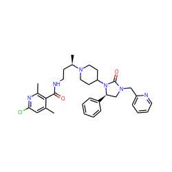 Cc1cc(Cl)nc(C)c1C(=O)NCC[C@@H](C)N1CCC(N2C(=O)N(Cc3ccccn3)C[C@H]2c2ccccc2)CC1 ZINC000096285366