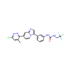 Cc1cc(Cl)nnc1-c1ccn2c(-c3cccc(NC(=O)NCC(F)(F)F)c3)cnc2c1 ZINC000139584202