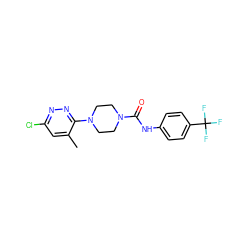 Cc1cc(Cl)nnc1N1CCN(C(=O)Nc2ccc(C(F)(F)F)cc2)CC1 ZINC000028394266