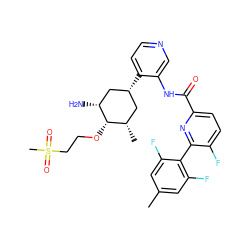 Cc1cc(F)c(-c2nc(C(=O)Nc3cnccc3[C@@H]3C[C@H](C)[C@H](OCCS(C)(=O)=O)[C@H](N)C3)ccc2F)c(F)c1 ZINC000207228845