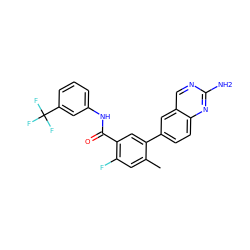 Cc1cc(F)c(C(=O)Nc2cccc(C(F)(F)F)c2)cc1-c1ccc2nc(N)ncc2c1 ZINC000035049813