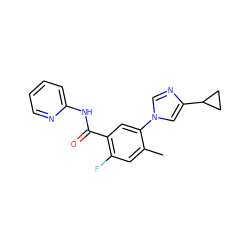 Cc1cc(F)c(C(=O)Nc2ccccn2)cc1-n1cnc(C2CC2)c1 ZINC001772654193