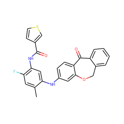 Cc1cc(F)c(NC(=O)c2ccsc2)cc1Nc1ccc2c(c1)OCc1ccccc1C2=O ZINC000095576325