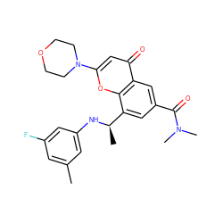 Cc1cc(F)cc(N[C@H](C)c2cc(C(=O)N(C)C)cc3c(=O)cc(N4CCOCC4)oc23)c1 ZINC000116741230