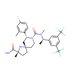 Cc1cc(F)ccc1[C@H]1C[C@@]2(CCN1C(=O)N(C)[C@H](C)c1cc(C(F)(F)F)cc(C(F)(F)F)c1)CC[C@](C)(C(N)=O)N2 ZINC000168868127
