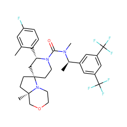 Cc1cc(F)ccc1[C@H]1C[C@@]2(CCN1C(=O)N(C)[C@H](C)c1cc(C(F)(F)F)cc(C(F)(F)F)c1)CC[C@]1(C)COCCN21 ZINC000200137131