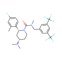 Cc1cc(F)ccc1[C@H]1C[C@@H](N(C)C)CCN1C(=O)N(C)Cc1cc(C(F)(F)F)cc(C(F)(F)F)c1 ZINC000003817398