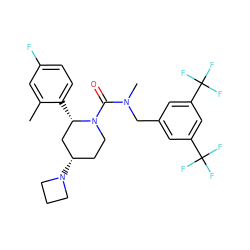 Cc1cc(F)ccc1[C@H]1C[C@@H](N2CCC2)CCN1C(=O)N(C)Cc1cc(C(F)(F)F)cc(C(F)(F)F)c1 ZINC000066073960