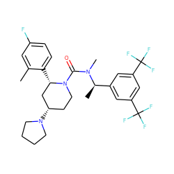 Cc1cc(F)ccc1[C@H]1C[C@@H](N2CCCC2)CCN1C(=O)N(C)[C@H](C)c1cc(C(F)(F)F)cc(C(F)(F)F)c1 ZINC000066077199