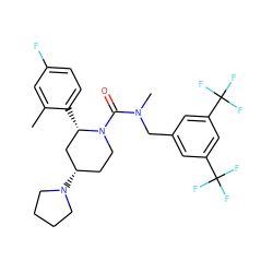 Cc1cc(F)ccc1[C@H]1C[C@@H](N2CCCC2)CCN1C(=O)N(C)Cc1cc(C(F)(F)F)cc(C(F)(F)F)c1 ZINC000066074008