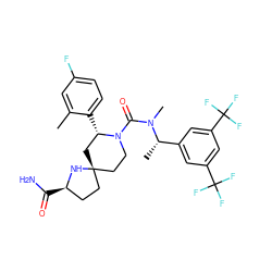 Cc1cc(F)ccc1[C@H]1C[C@]2(CC[C@@H](C(N)=O)N2)CCN1C(=O)N(C)[C@@H](C)c1cc(C(F)(F)F)cc(C(F)(F)F)c1 ZINC000140585171