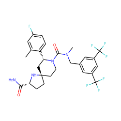 Cc1cc(F)ccc1[C@H]1C[C@]2(CC[C@H](C(N)=O)N2)CCN1C(=O)N(C)Cc1cc(C(F)(F)F)cc(C(F)(F)F)c1 ZINC000148763079