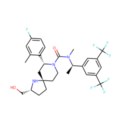 Cc1cc(F)ccc1[C@H]1C[C@]2(CC[C@H](CO)N2)CCN1C(=O)N(C)[C@H](C)c1cc(C(F)(F)F)cc(C(F)(F)F)c1 ZINC000116164951