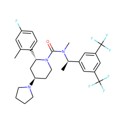 Cc1cc(F)ccc1[C@H]1C[C@H](N2CCCC2)CCN1C(=O)N(C)[C@H](C)c1cc(C(F)(F)F)cc(C(F)(F)F)c1 ZINC000066077819