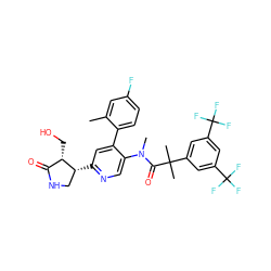 Cc1cc(F)ccc1-c1cc([C@@H]2CNC(=O)[C@@H]2CO)ncc1N(C)C(=O)C(C)(C)c1cc(C(F)(F)F)cc(C(F)(F)F)c1 ZINC000073138550