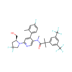 Cc1cc(F)ccc1-c1cc(N2CC(F)(F)C[C@H]2CO)ncc1N(C)C(=O)C(C)(C)c1cc(C(F)(F)F)cc(C(F)(F)F)c1 ZINC000068014175