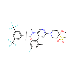 Cc1cc(F)ccc1-c1cc(N2CCC3(CC2)OCCS3(=O)=O)ncc1N(C)C(=O)C(C)(C)c1cc(C(F)(F)F)cc(C(F)(F)F)c1 ZINC000095559345