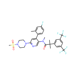 Cc1cc(F)ccc1-c1cc(N2CCN(S(C)(=O)=O)CC2)ncc1N(C)C(=O)C(C)(C)c1cc(C(F)(F)F)cc(C(F)(F)F)c1 ZINC000095557778