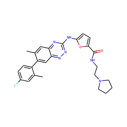 Cc1cc(F)ccc1-c1cc2nnc(Nc3ccc(C(=O)NCCN4CCCC4)o3)nc2cc1C ZINC000169694144