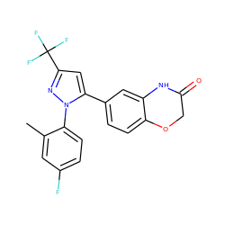 Cc1cc(F)ccc1-n1nc(C(F)(F)F)cc1-c1ccc2c(c1)NC(=O)CO2 ZINC000073197627