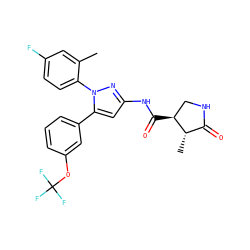 Cc1cc(F)ccc1-n1nc(NC(=O)[C@H]2CNC(=O)[C@@H]2C)cc1-c1cccc(OC(F)(F)F)c1 ZINC000169707136