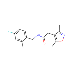 Cc1cc(F)ccc1CNC(=O)Cc1c(C)noc1C ZINC000084703969