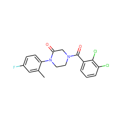 Cc1cc(F)ccc1N1CCN(C(=O)c2cccc(Cl)c2Cl)CC1=O ZINC000059281776