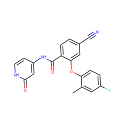 Cc1cc(F)ccc1Oc1cc(C#N)ccc1C(=O)Nc1cc[nH]c(=O)c1 ZINC000143188754