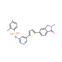 Cc1cc(F)ccc1S(=O)(=O)Nc1cncc(-c2ccc(-c3ccc4c(c3)CN(C)C4=O)s2)c1 ZINC000145603581