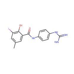 Cc1cc(I)c(O)c(C(=O)Nc2ccc(NC(=N)N)cc2)c1 ZINC000013444473