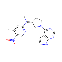 Cc1cc(N(C)[C@@H]2CCN(c3ncnc4[nH]ccc34)C2)ncc1[N+](=O)[O-] ZINC000141996173