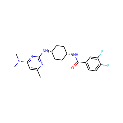 Cc1cc(N(C)C)nc(N[C@H]2CC[C@@H](NC(=O)c3ccc(F)c(F)c3)CC2)n1 ZINC000253681505