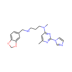 Cc1cc(N(C)CCCNCc2ccc3c(c2)OCO3)nc(-n2ccnc2)n1 ZINC000034016676