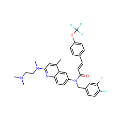Cc1cc(N(C)CCN(C)C)nc2ccc(N(Cc3ccc(F)c(F)c3)C(=O)/C=C/c3ccc(OC(F)(F)F)cc3)cc12 ZINC000028525972